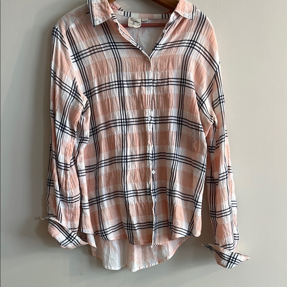 Anthropologie Beachy Plaid Button Down Top Size L - Picture 4 of 7